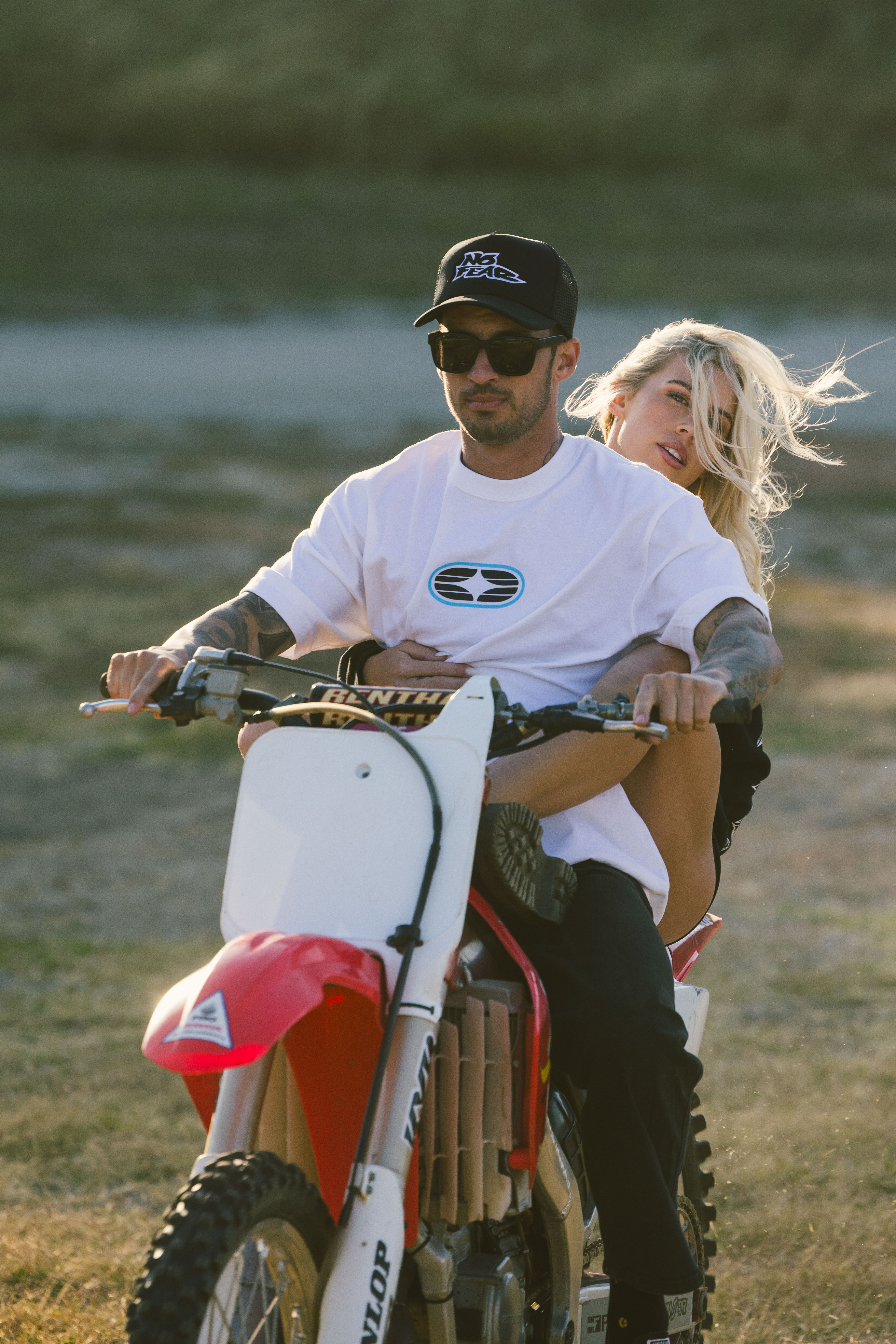 No Fear lifestyle — two up on the Honda